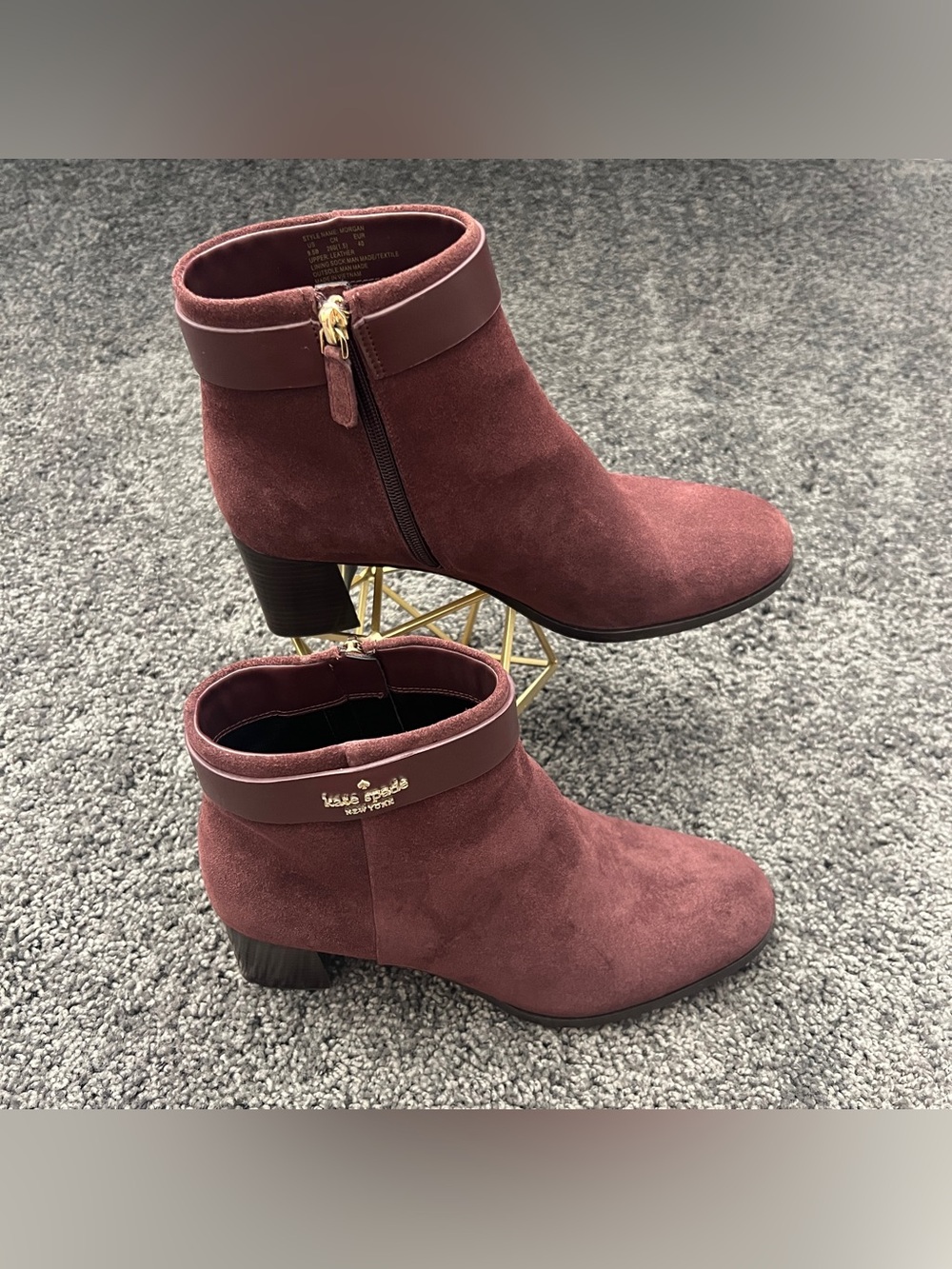 Kate Spade Boots Size 9.5B Morgan Burgundy Cherrywood Suede Ankle Boots 2.5 Heel